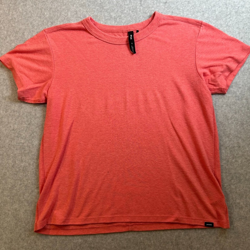 prAna Womens Small Hemp T Shirt Coral Pink Short Sleeve Relaxed Outdoor Casual